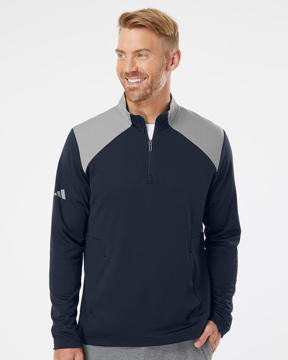 Image for Textured Mixed Media Quarter-Zip Pullover - A532