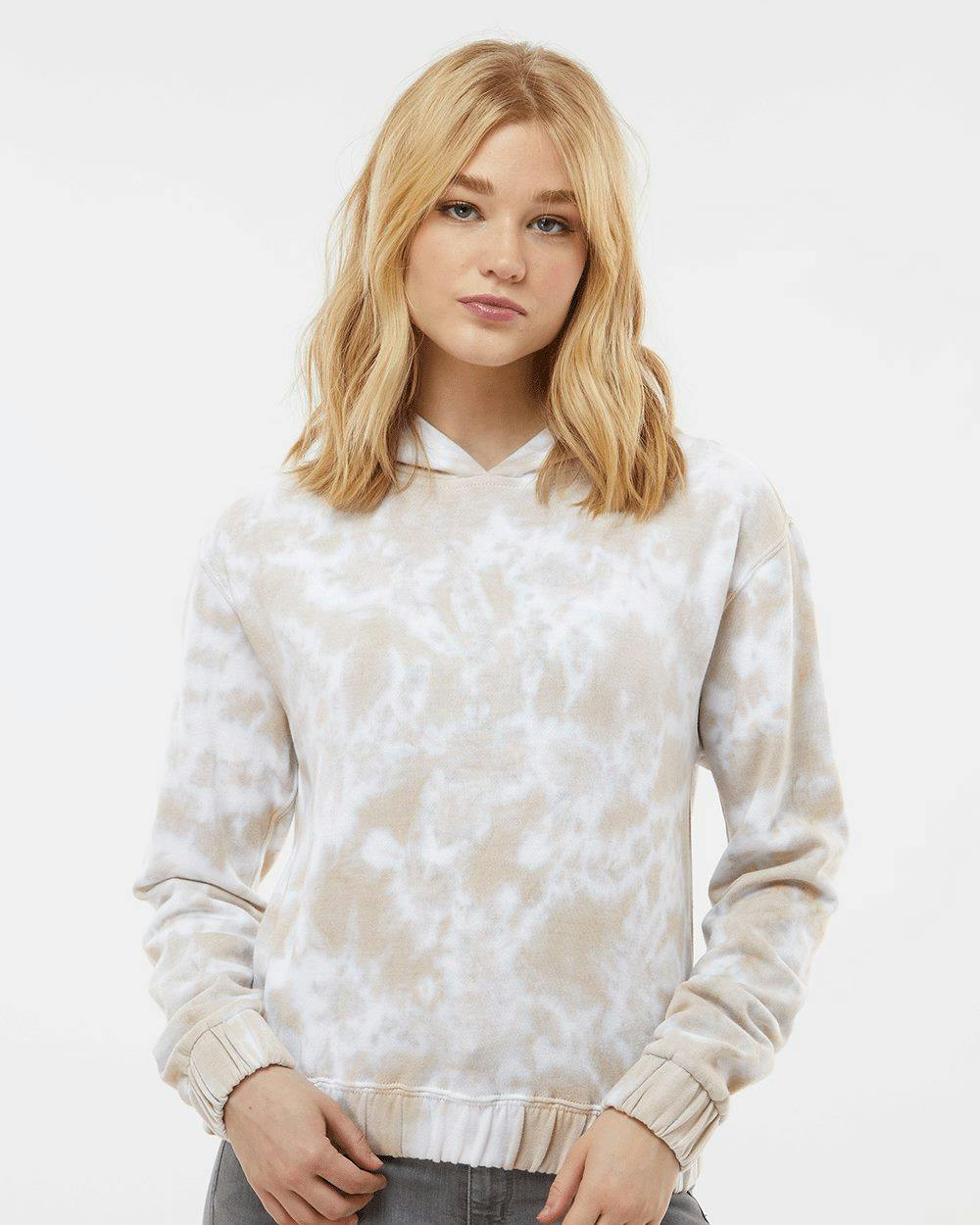 Image for Women's Sueded Fleece Tie-Dyed Crop Hooded Sweatshirt - W23718