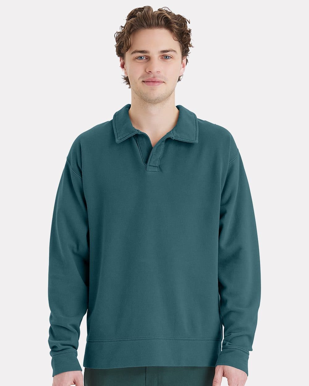 Image for Unisex Garment-Dyed Polo Collar Sweatshirt - GDH490