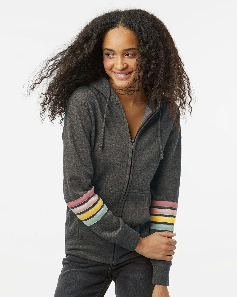 Image for Women's Striped Sleeves Full-Zip Hooded Sweatshirt - W22732