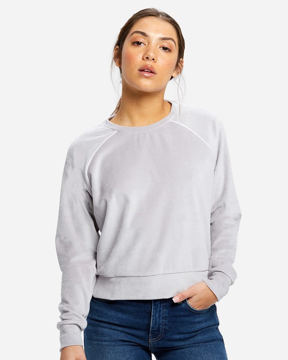 Image for Women's Velour Cropped Long Sleeve Pullover Top - US538