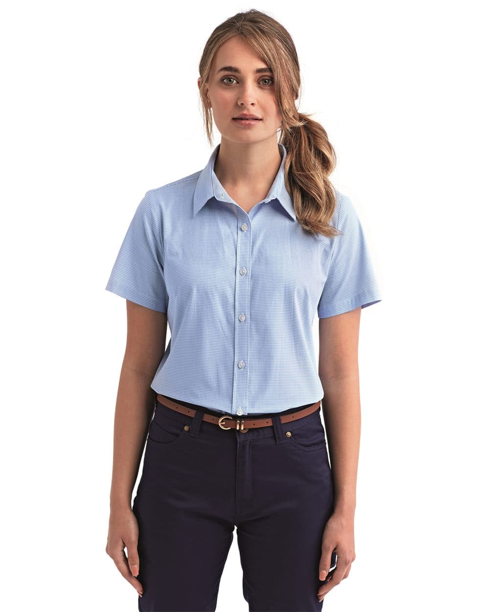 Image for Women's Microcheck Gingham Short Sleeve Cotton Dress Shirt - RP321