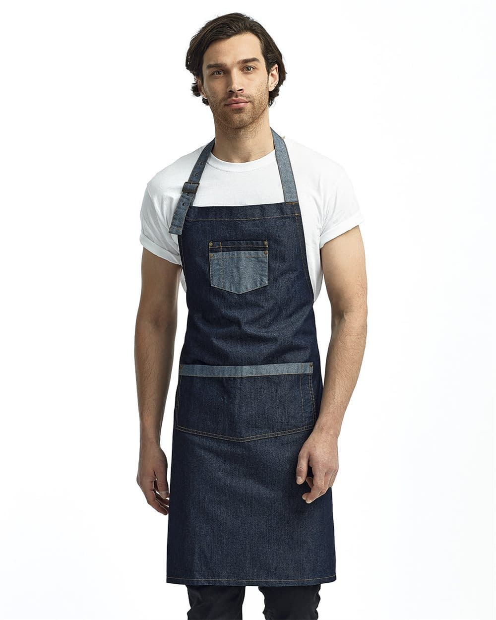 Image for Domain Contrast Denim Bib Apron with Pocket - RP127