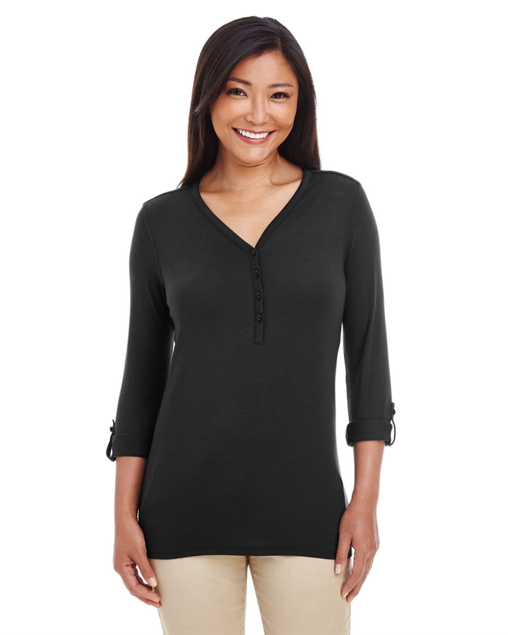 Image for Women's Perfect Fit™ Y-Placket Convertible Sleeve Knit Top - DP186W
