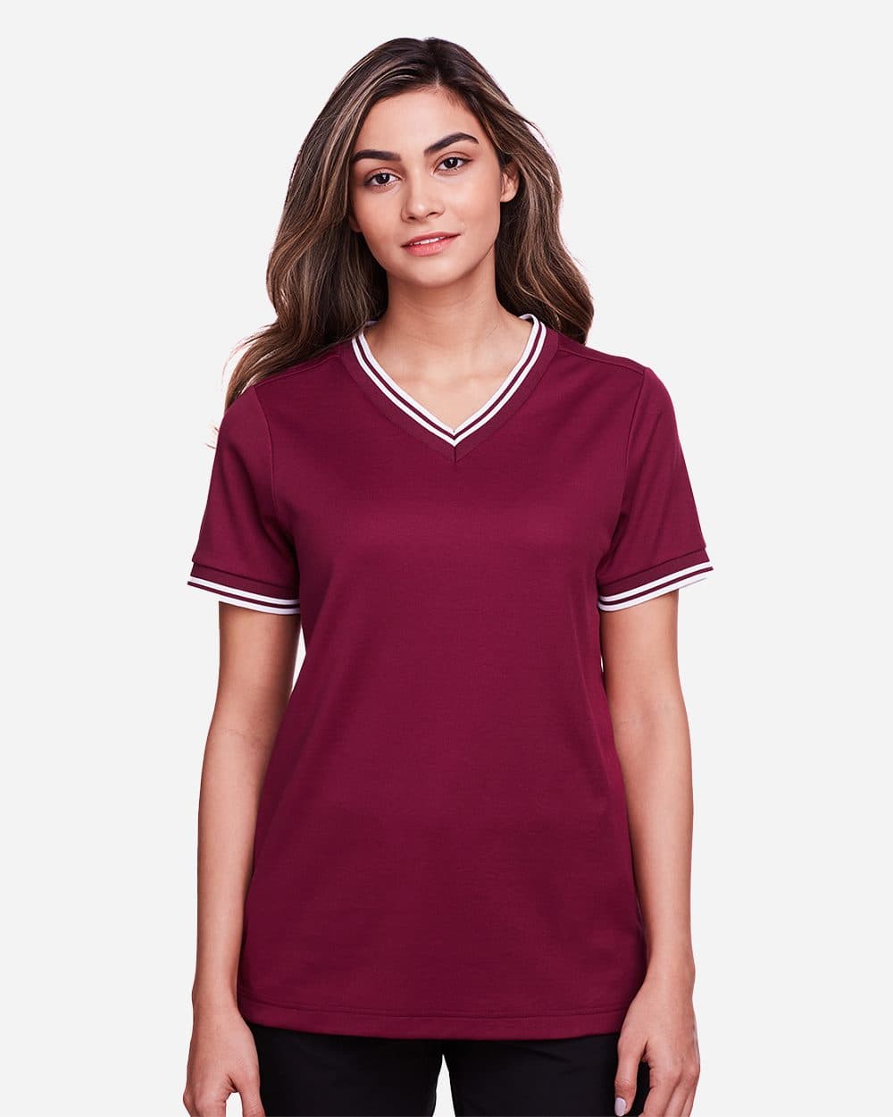 Image for Women's CrownLux Performance® Plaited Tipped V-Neck Shirt - DG20CW