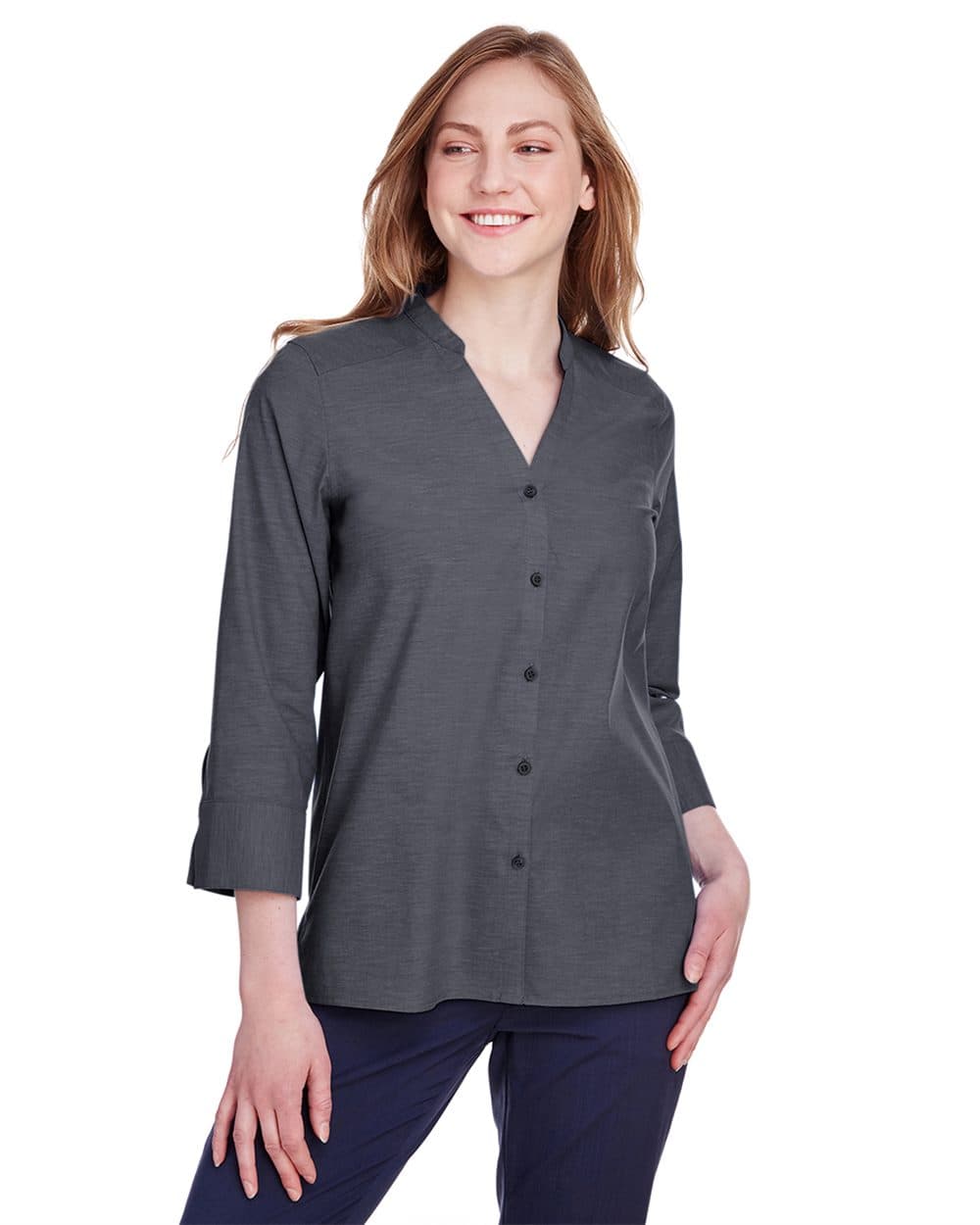 Image for Women's Crown Collection® Stretch Pinpoint Chambra Three-Quarter Sleeve Shirt - DG562W