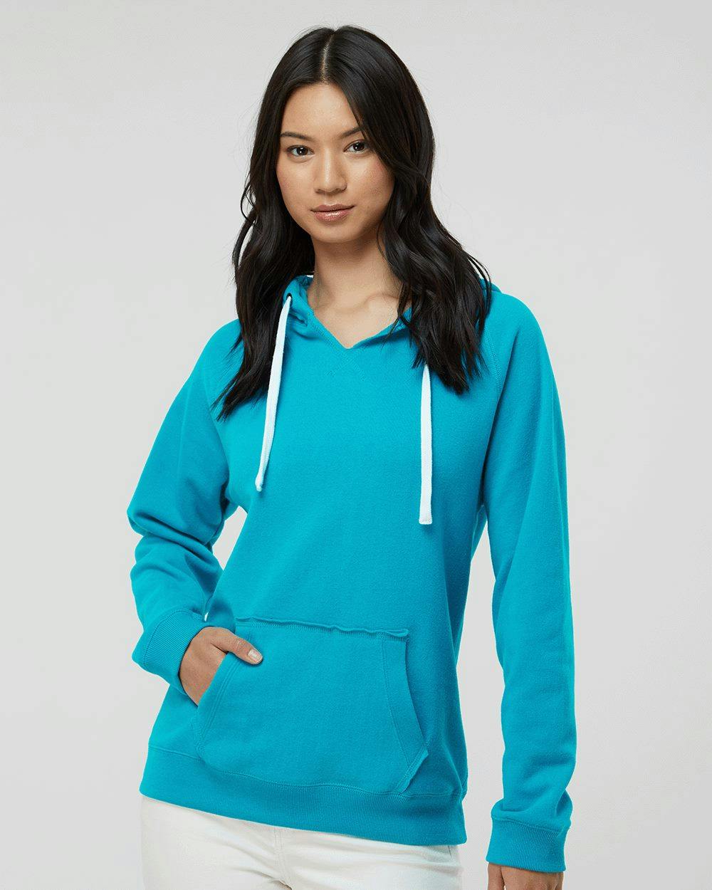 Image for Women's Sueded V-Neck Hooded Sweatshirt - 8836