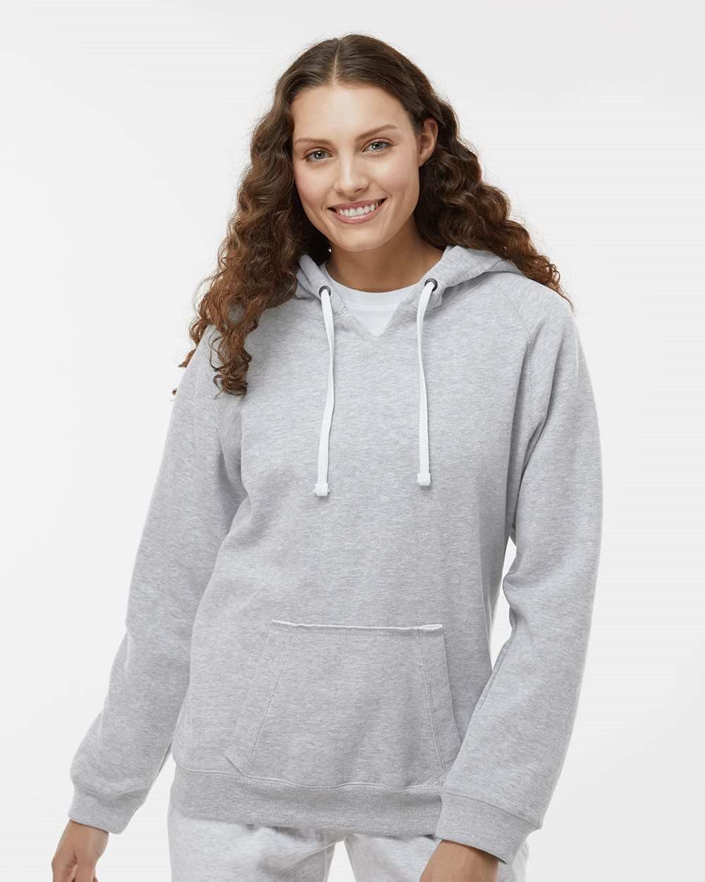 Image for Women's Sueded V-Neck Hooded Sweatshirt - 8836