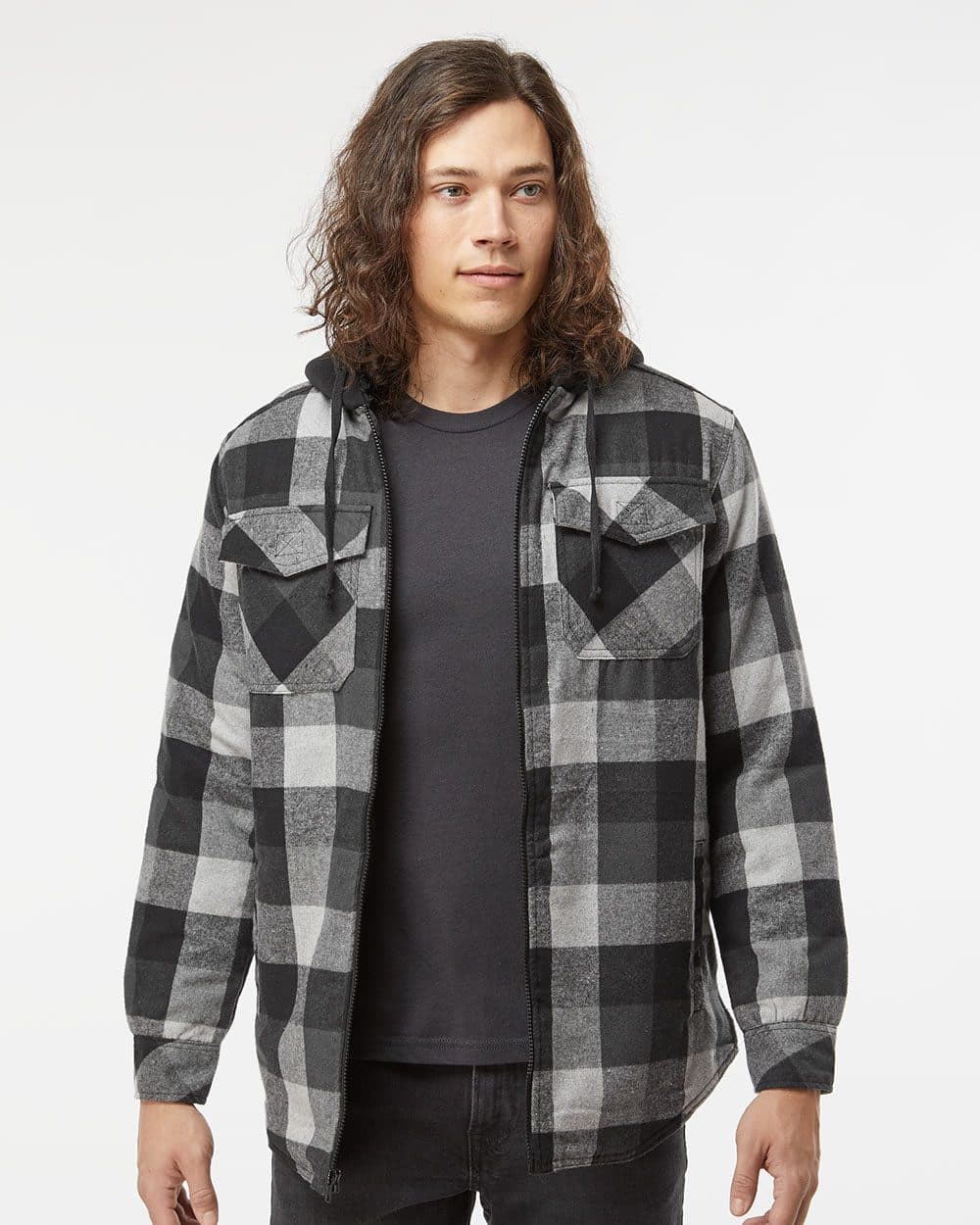 Image for Men's Quilted Flannel Hooded Jacket - 8620