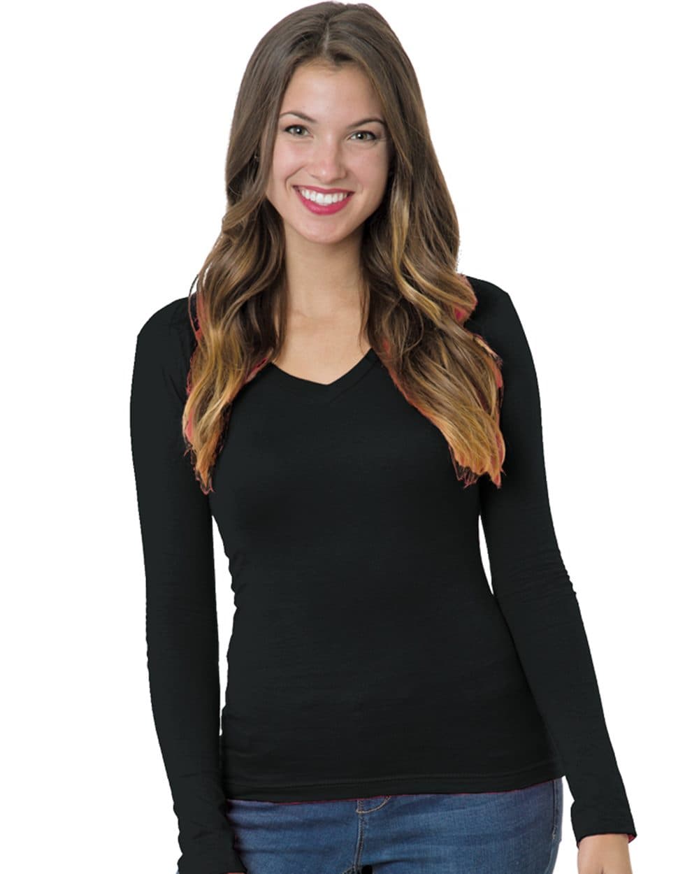 Image for Women's USA-Made Deep V-Neck Long Sleeve T-Shirt - 3415