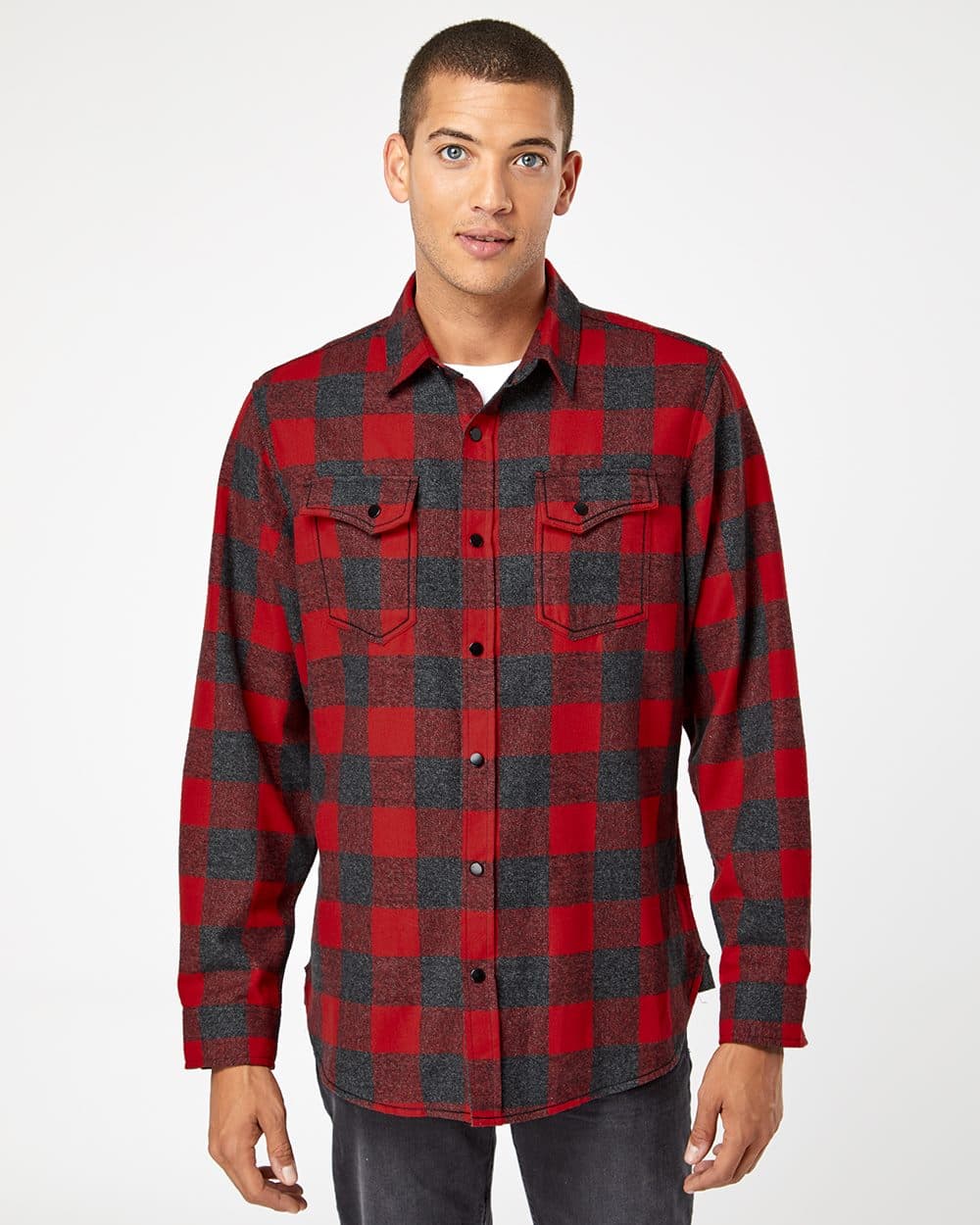 Image for Snap Front Long Sleeve Plaid Flannel Shirt - 8219