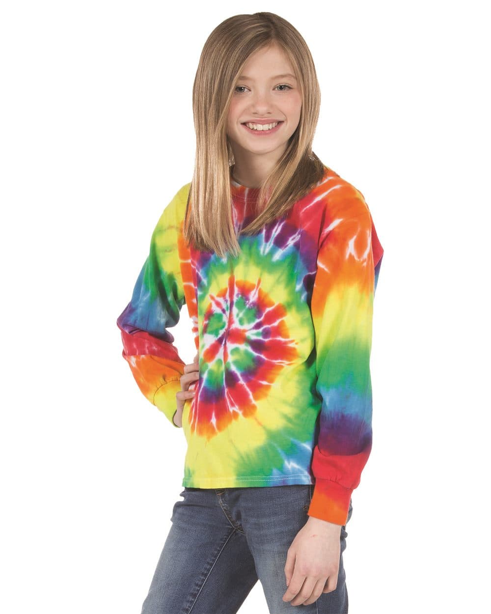 Image for Youth Multi-Color Spiral Tie-Dyed Long Sleeve - 24BMS