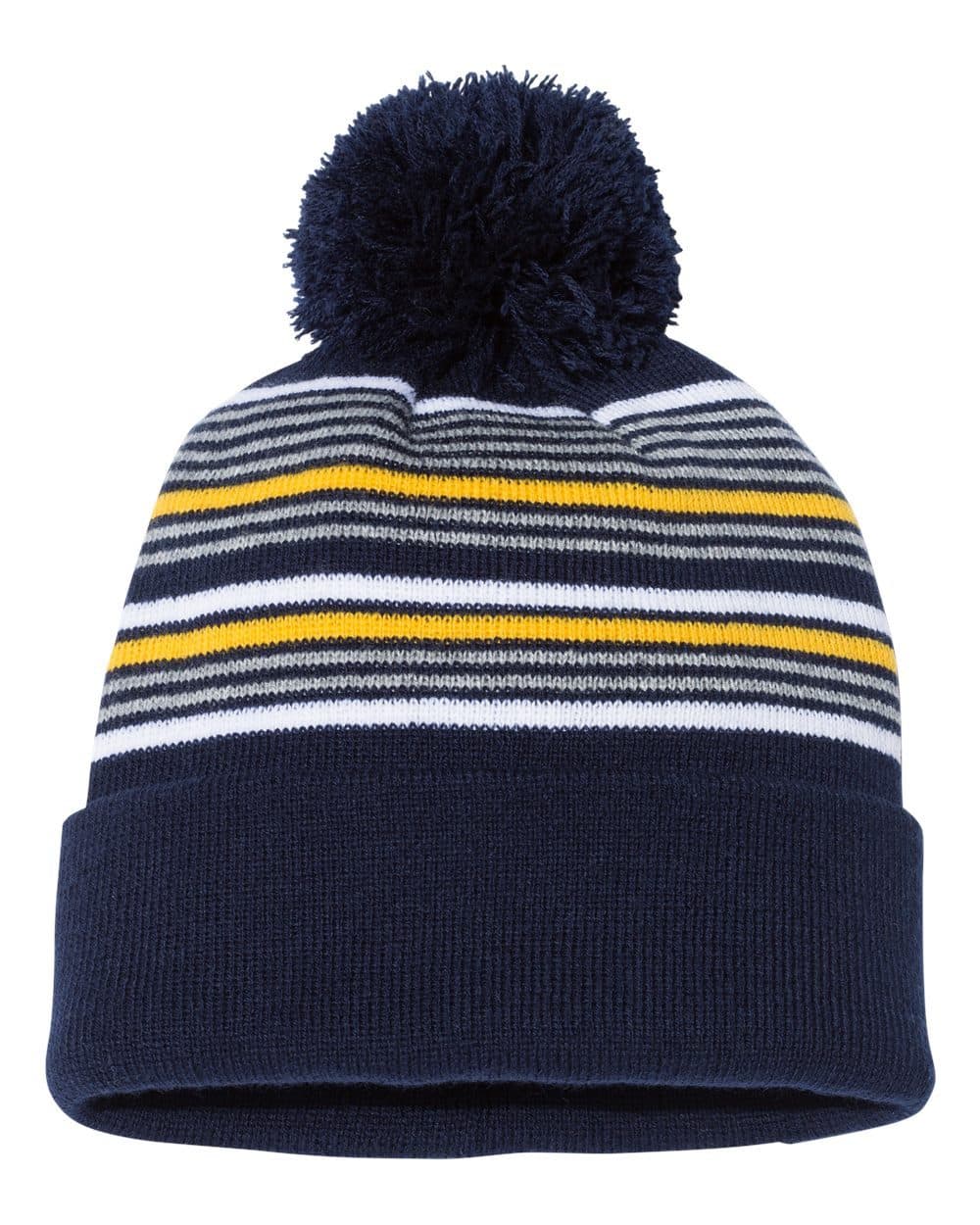 Image for 12" Striped Pom-Pom Cuffed Beanie - SP60