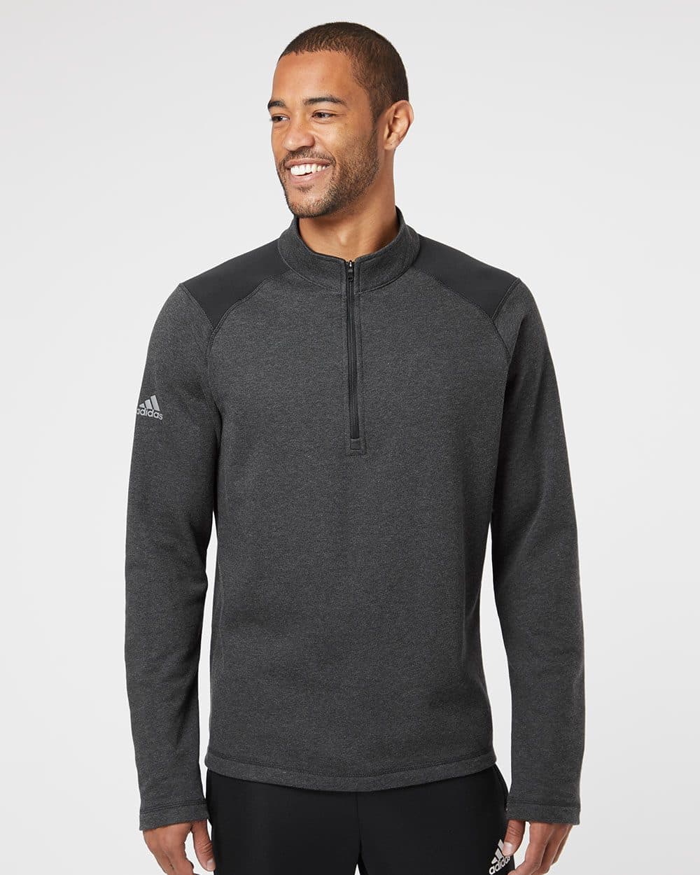 Image for Heathered Quarter-Zip Pullover with Colorblocked Shoulders - A463
