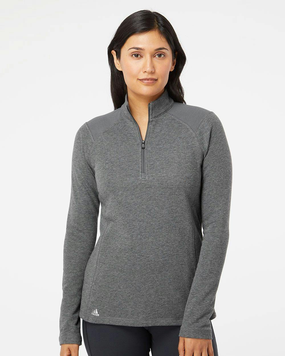 Image for Women's Heathered Quarter-Zip Pullover with Colorblocked Shoulders - A464