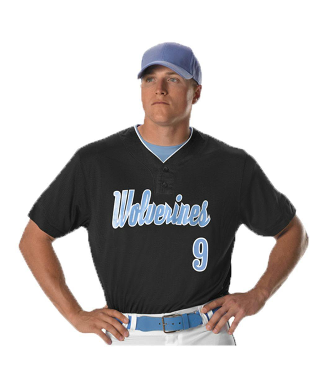 Image for Two Button Mesh Baseball Jersey With Piping - 52MTHJ