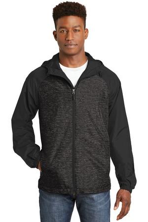 Image for Sport-Tek Heather Colorblock Raglan Hooded Wind Jacket. JST40