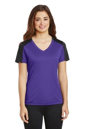 Image for DISCONTINUED Sport-Tek Ladies PosiCharge Competitor Sleeve-Blocked V-Neck Tee. LST354