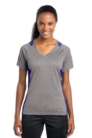 Image for Sport-Tek Women's Heather Colorblock Contender V-Neck Tee. LST361