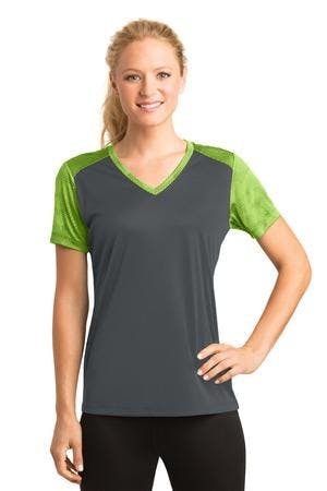 Image for DISCONTINUED Sport-Tek Ladies CamoHex Colorblock V-Neck Tee. LST371