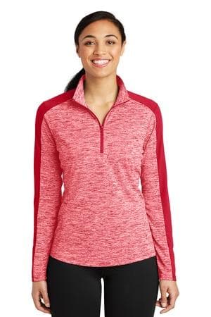 Image for Sport-Tek Women's PosiCharge Electric Heather Colorblock 1/4-Zip Pullover. LST397