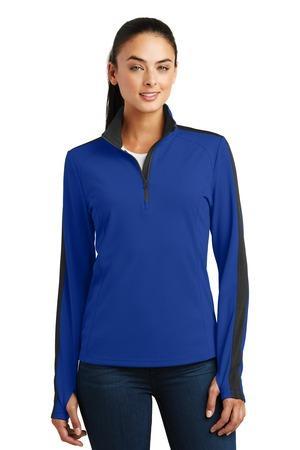 Image for DISCONTINUED Sport-Tek Ladies Sport-Wick Textured Colorblock 1/4-Zip Pullover. LST861