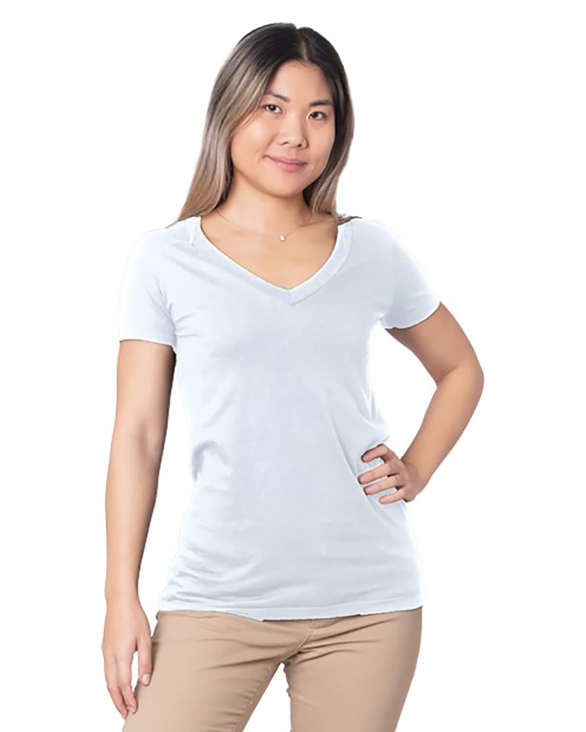 Image for Ladies' USA Made Fine Jersey V-Neck T-Shirt