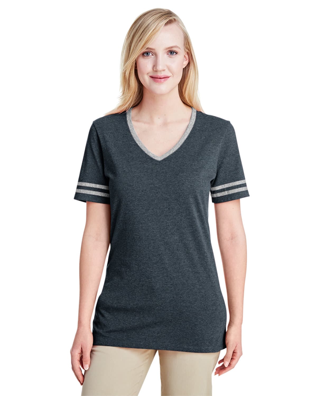 Image for Ladies' TRI-BLEND Varsity V-Neck T-Shirt