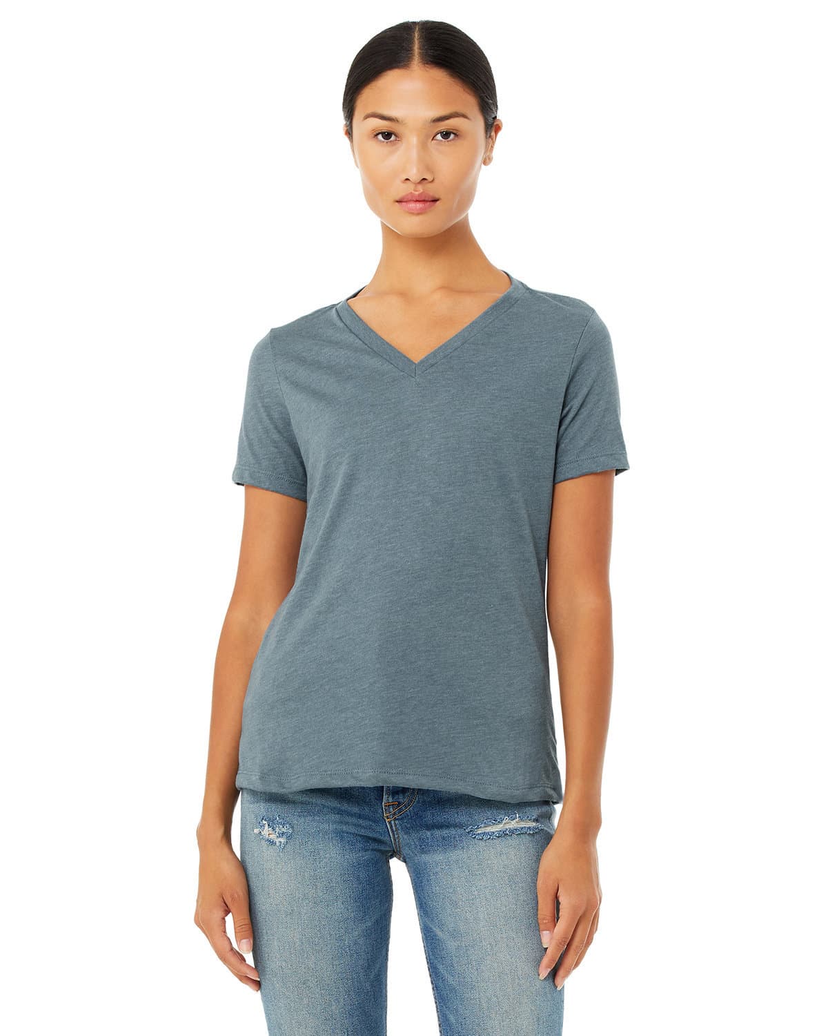 Image for Ladies' Relaxed Heather CVC Jersey V-Neck T-Shirt