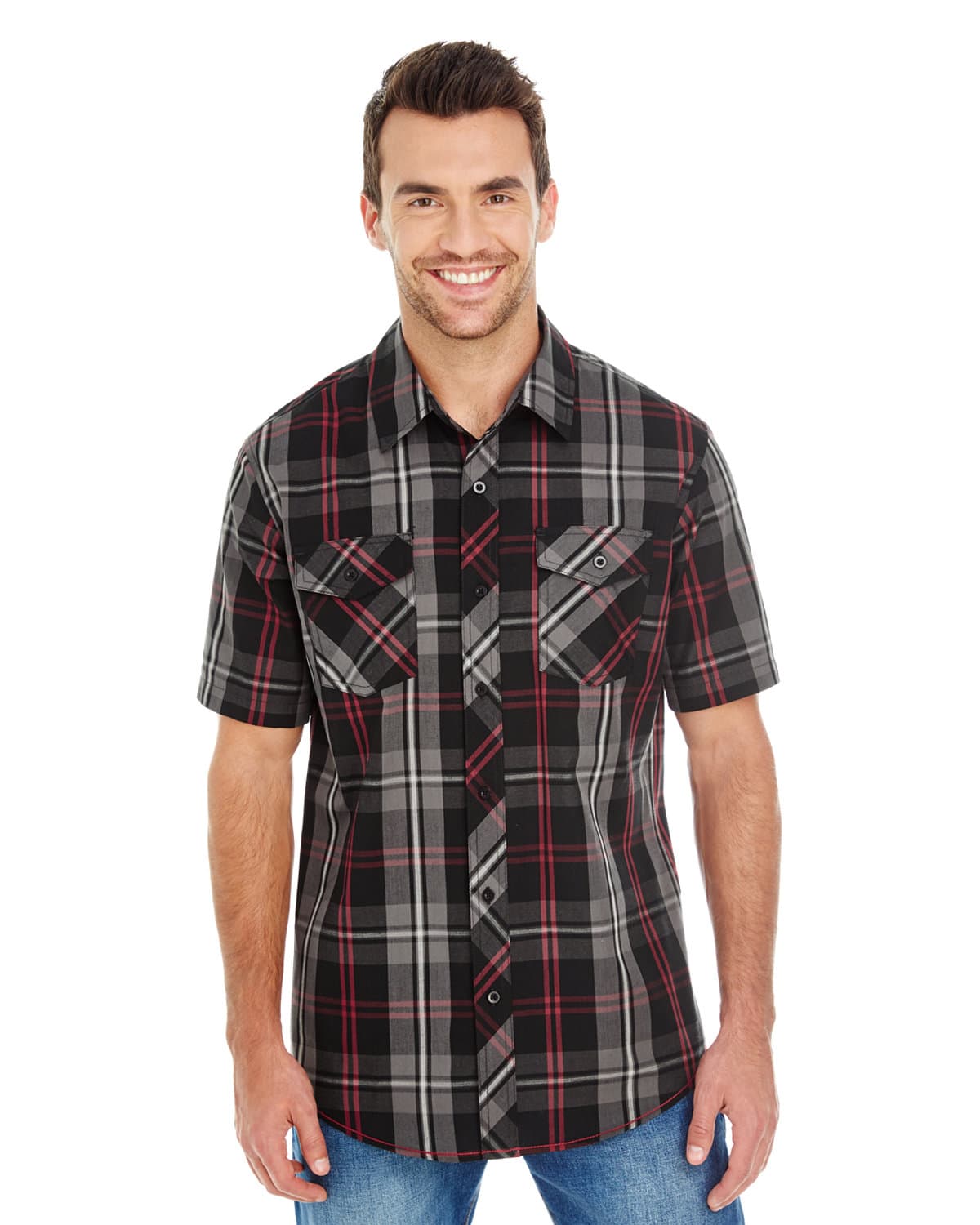 Image for Men's Short-Sleeve Plaid Pattern Woven Shirt