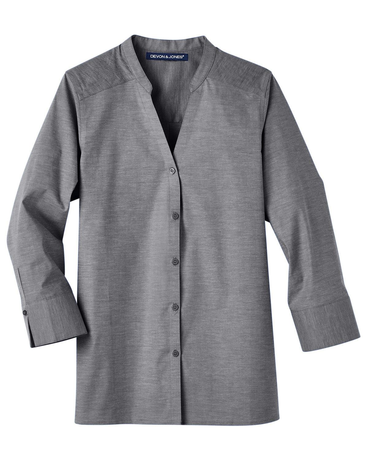 Image for Ladies' Crown Collection® Stretch Pinpoint Chambray Three-Quarter Sleeve Blouse