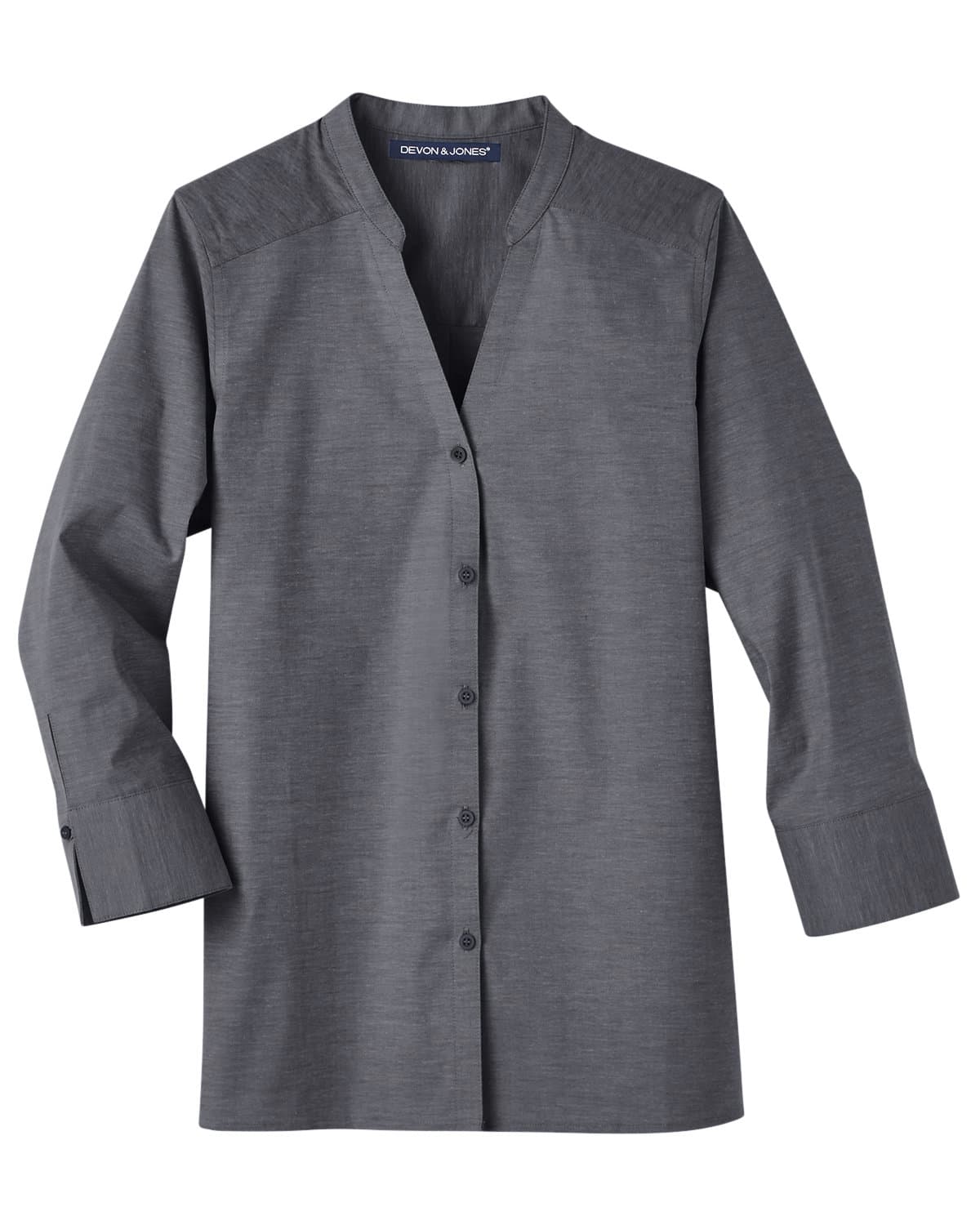 Image for Ladies' Crown Collection® Stretch Pinpoint Chambray Three-Quarter Sleeve Blouse
