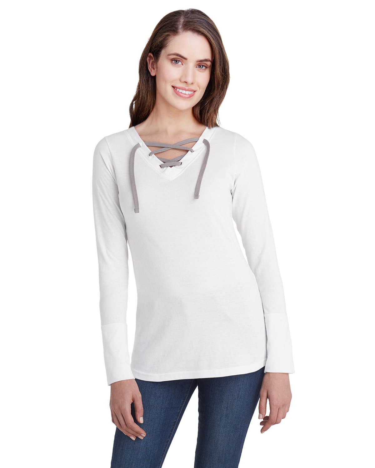 Image for Ladies' Long Sleeve Fine Jersey Lace-Up T-Shirt