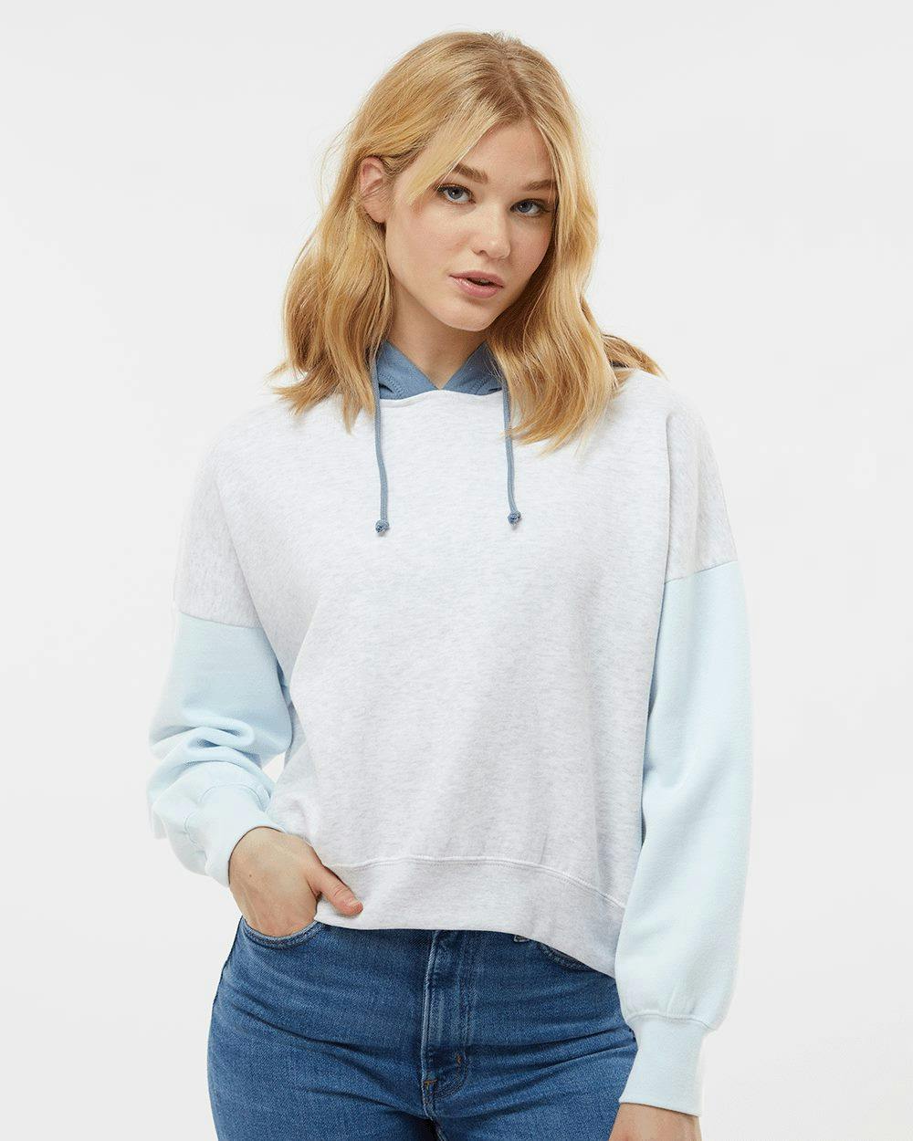 Image for Women's Sueded Fleece Colorblocked Crop Hooded Sweatshirt - W23716