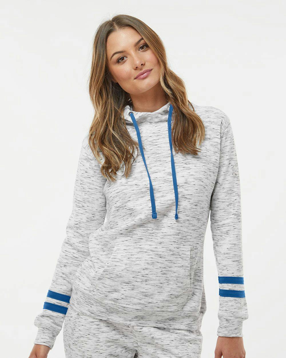 Image for Women’s Mélange Fleece Striped-Sleeve Hooded Sweatshirt - 8674